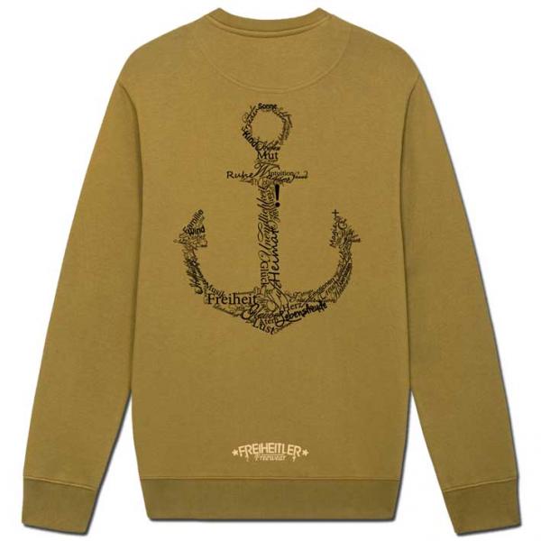 Bio Premium Werte Anker Sweater Olivenöl Unisex