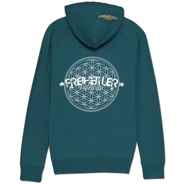 Bio Premium Blume des Lebens Hoodie "29.565" Unisex Smaragd