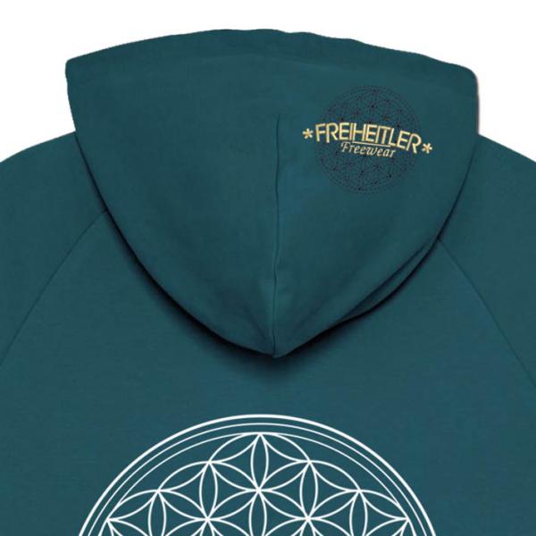 Bio Premium Blume des Lebens Hoodie "29.565" Unisex Smaragd
