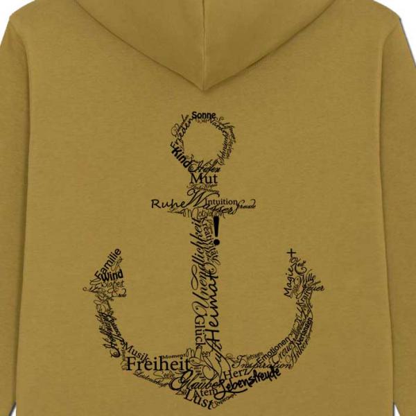 Bio Premium Werte Anker Hoodie Olivenöl Unisex
